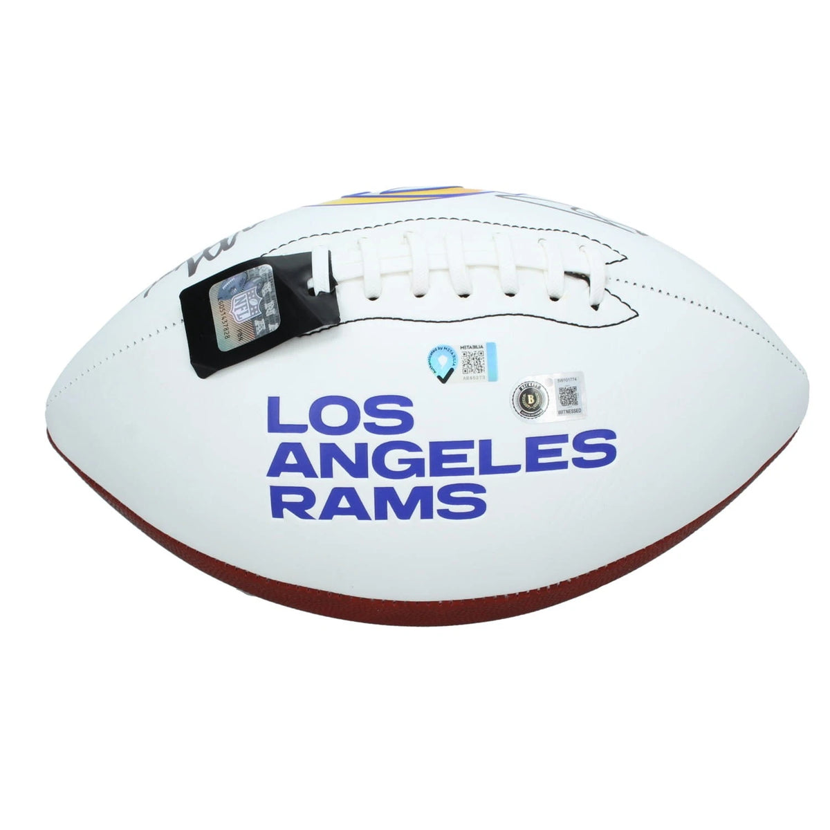 Aaron Donald/Myles Garrett Dual Autographed Los Angeles Rams White Panel Football Beckett/Metabilia