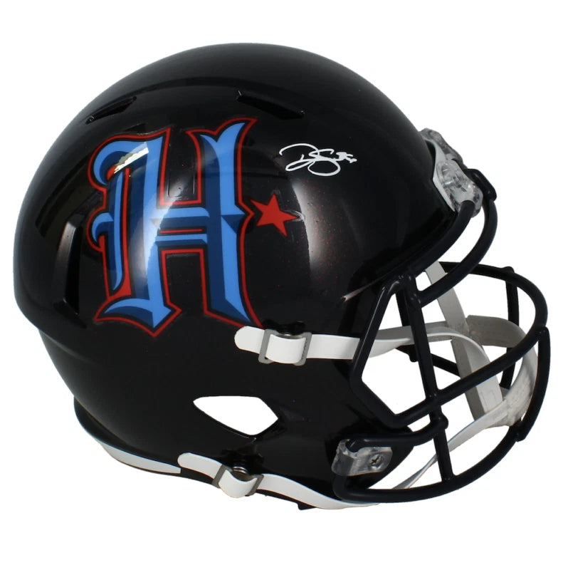 Dalton Schultz Autographed Houston Texans 2024 Navy Alternate H-Town Speed Replica Helmet Beckett Witnessed