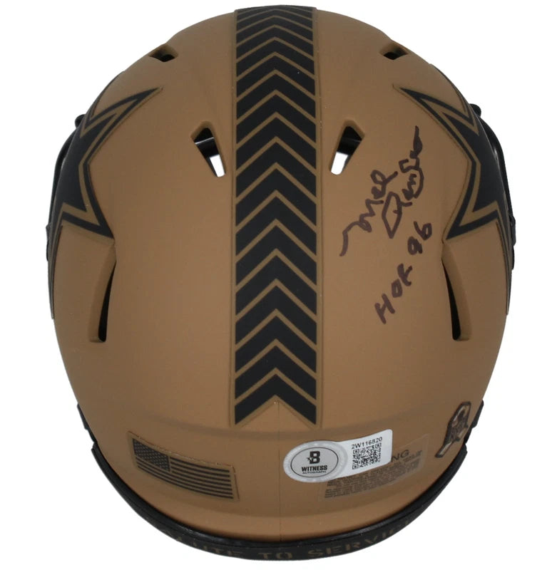 Mel Renfro Autographed/Inscribed "HOF '96" Dallas Cowboys 2023 Salute to Service Speed Mini Helmet Beckett Witnessed