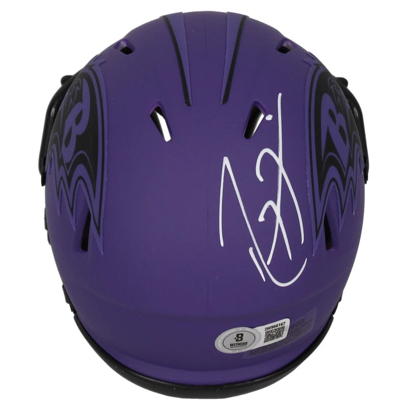 Ray Lewis Autographed Baltimore Ravens RAVE Speed Mini Helmet Beckett Witnessed