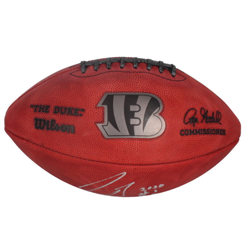 Joe Burrow Autographed/Inscribed "2020 #1 Pick" Cincinnati Bengals Metallic Logo Football Fanatics LE 24