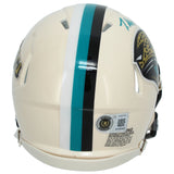 Travis Hunter Autographed Jacksonville Jaguars RETRO Speed Mini Helmet Beckett Witnessed