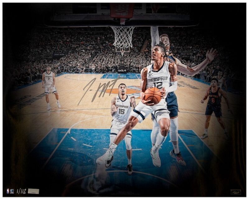 JA MORANT Autographed Memphis Grizzlies "Reverse" 16" x 20" Photograph PANINI LE 112