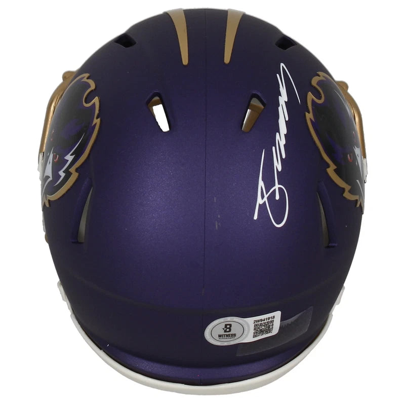 Zay Flowers Autographed Baltimore Ravens Purple 2024 Alternate Speed Mini Helmet Beckett Witnessed