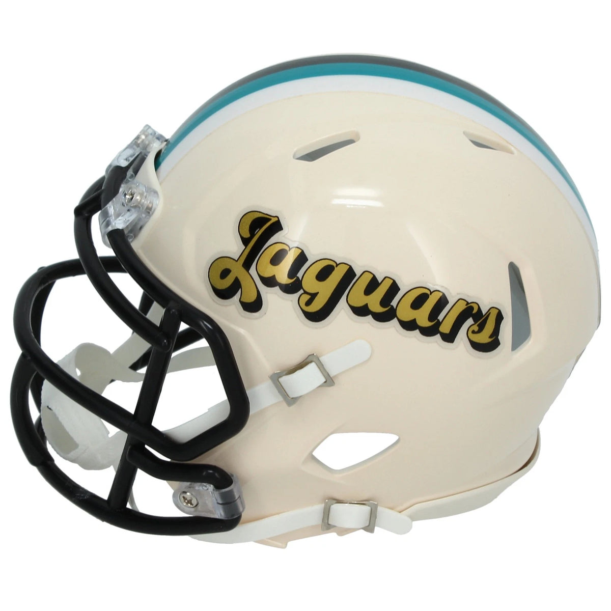 Travis Hunter Autographed Jacksonville Jaguars RETRO Speed Mini Helmet Beckett Witnessed