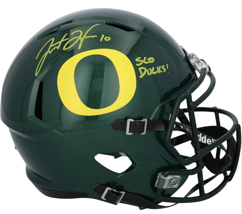 Justin Herbert Autographed/Inscribed "SCO DUCKS!" Oregon Ducks Speed Full Size Helmet Fanatics