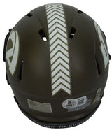 Marshall Faulk Autographed Rams 2022 Salute to Service Speed Mini Helmet Beckett Witnessed