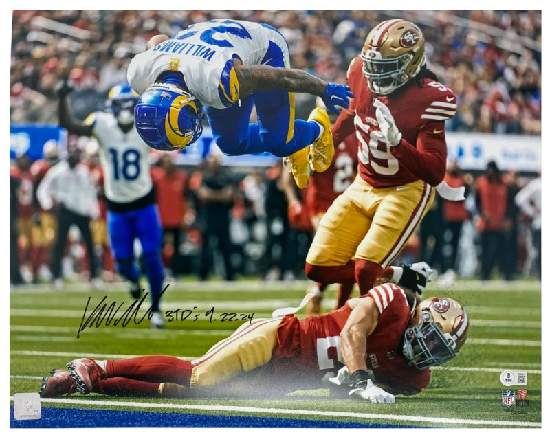 Kyren Williams Autographed/Inscribed "3 TDs 9/22/24" Los Angeles Rams TD FLIP 16"x20" Photograph Beckett Witnessed