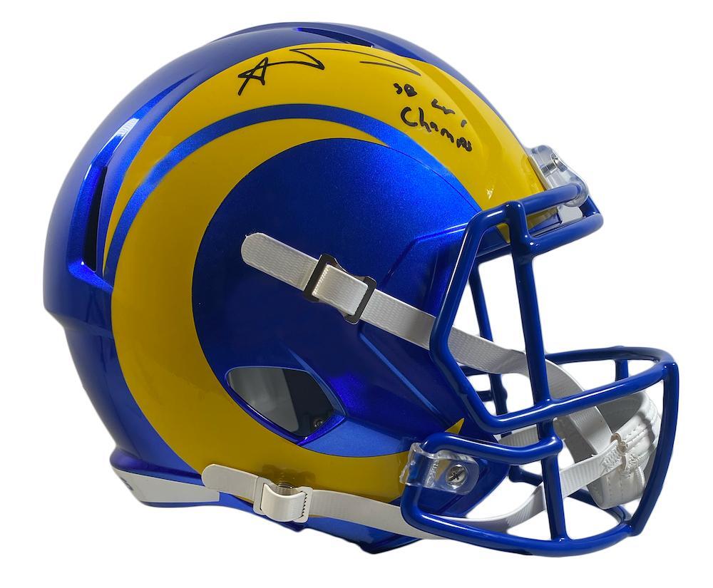 AARON DONALD Autographed/Inscribed "SB LVI Champs " Los Angeles Rams Super Bowl LVI Champions Logo Speed Full Size Helmet FANATICS