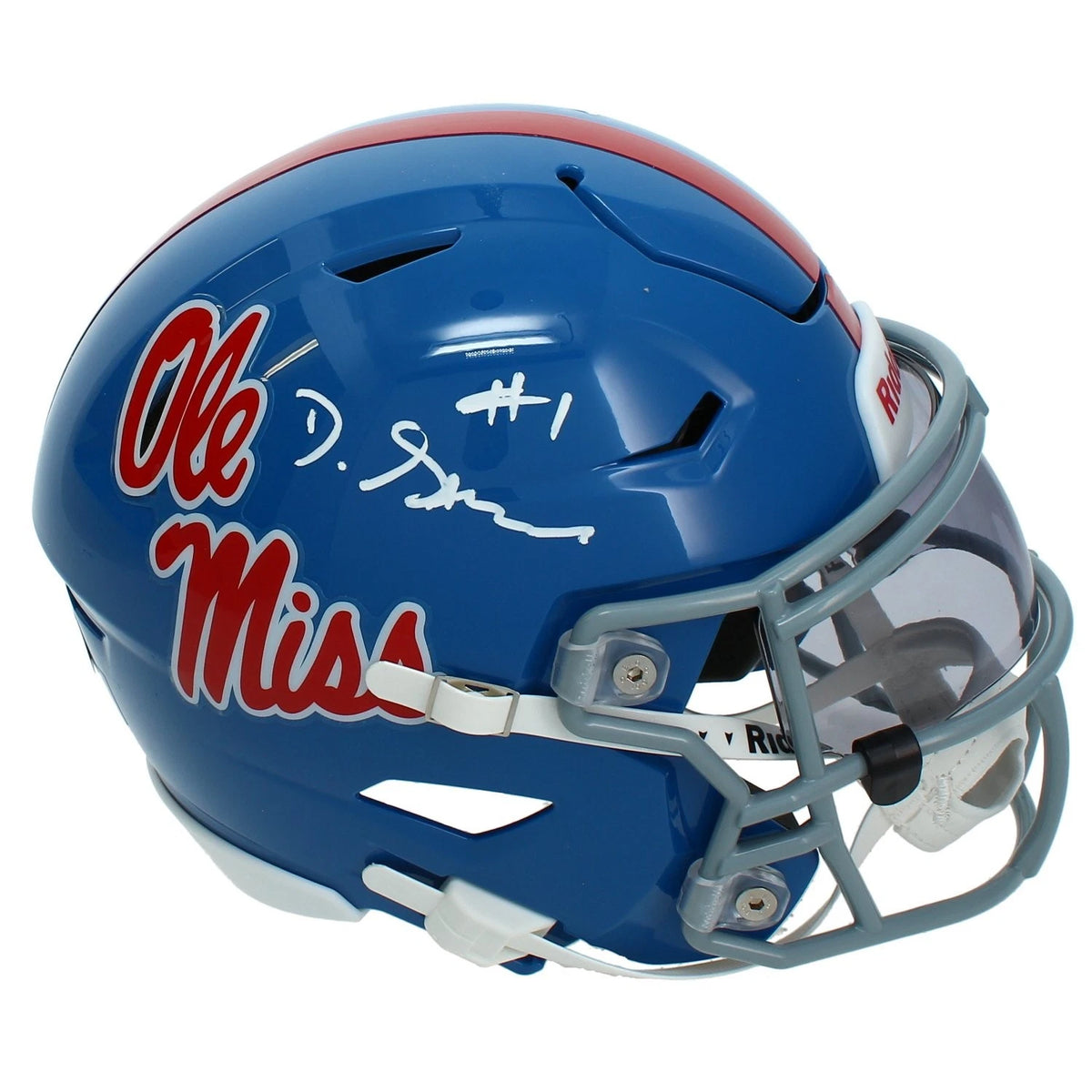 De'Zuan Stribling Autographed Ole Miss Rebels Powder Blue Speedflex Midi Helmet Beckett Witnessed