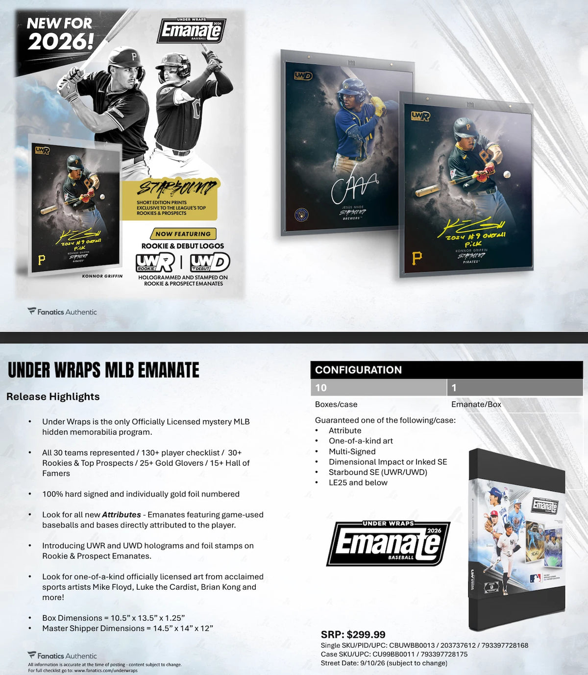 2026 MLB Underwraps MLB Emanate 8x10 Mystery Box (1 Mystery 8x10 Per Box)
