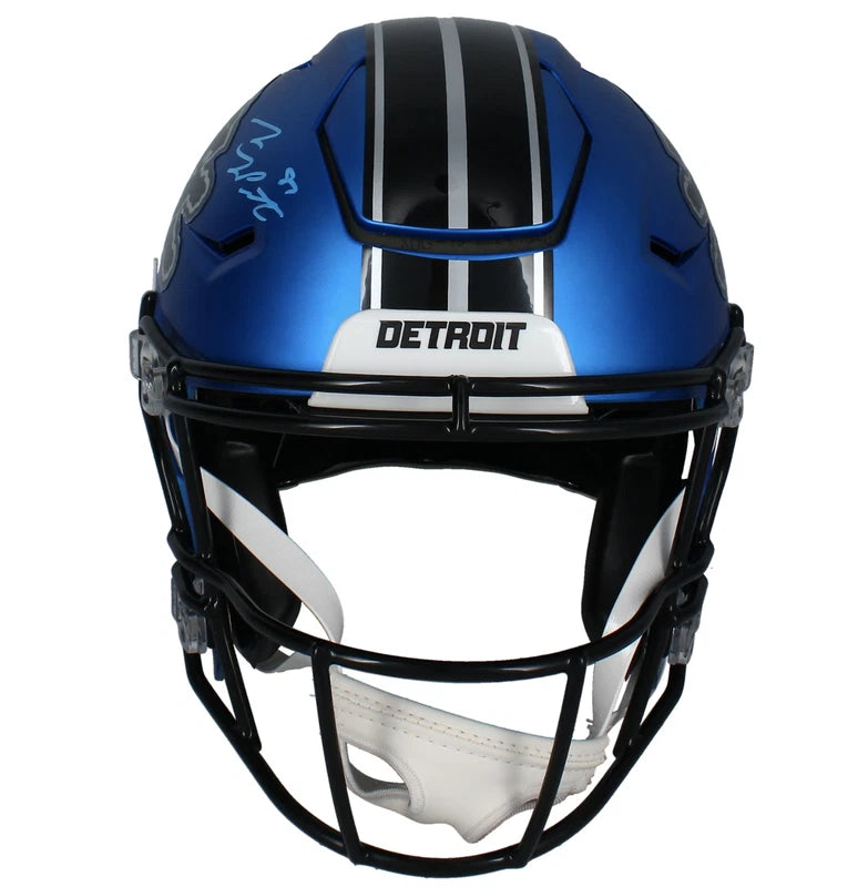 Sam Laporta Autographed Detroit Lions Blue 2024 Alternate Speedflex Authentic Helmet Beckett Witnessed