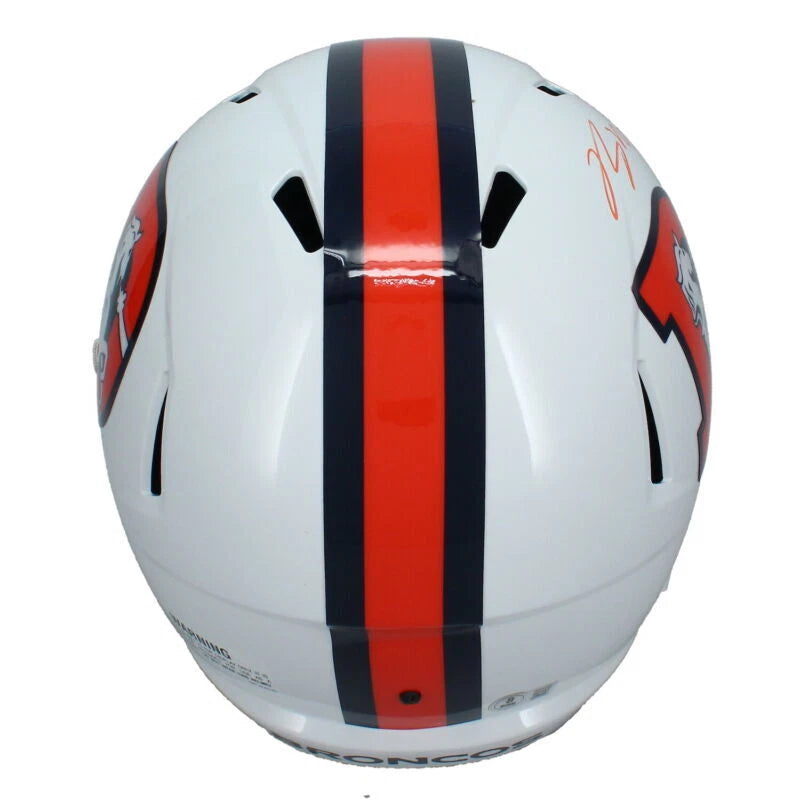 Bo Nix Autographed Denver Broncos White 2023 Alternate Speed Full Size Helmet Beckett Witnessed