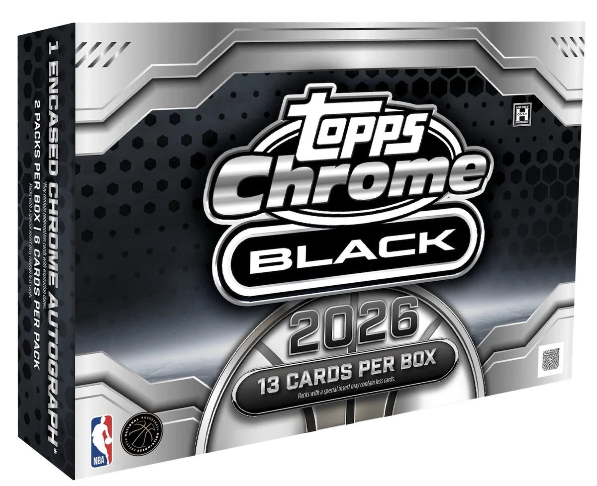 2025-26 Topps Chrome Black NBA Basketball Hobby Box Factory Sealed ENCASED AUTO (2 PKS/BX, 6 CDS/PK + BONUS)