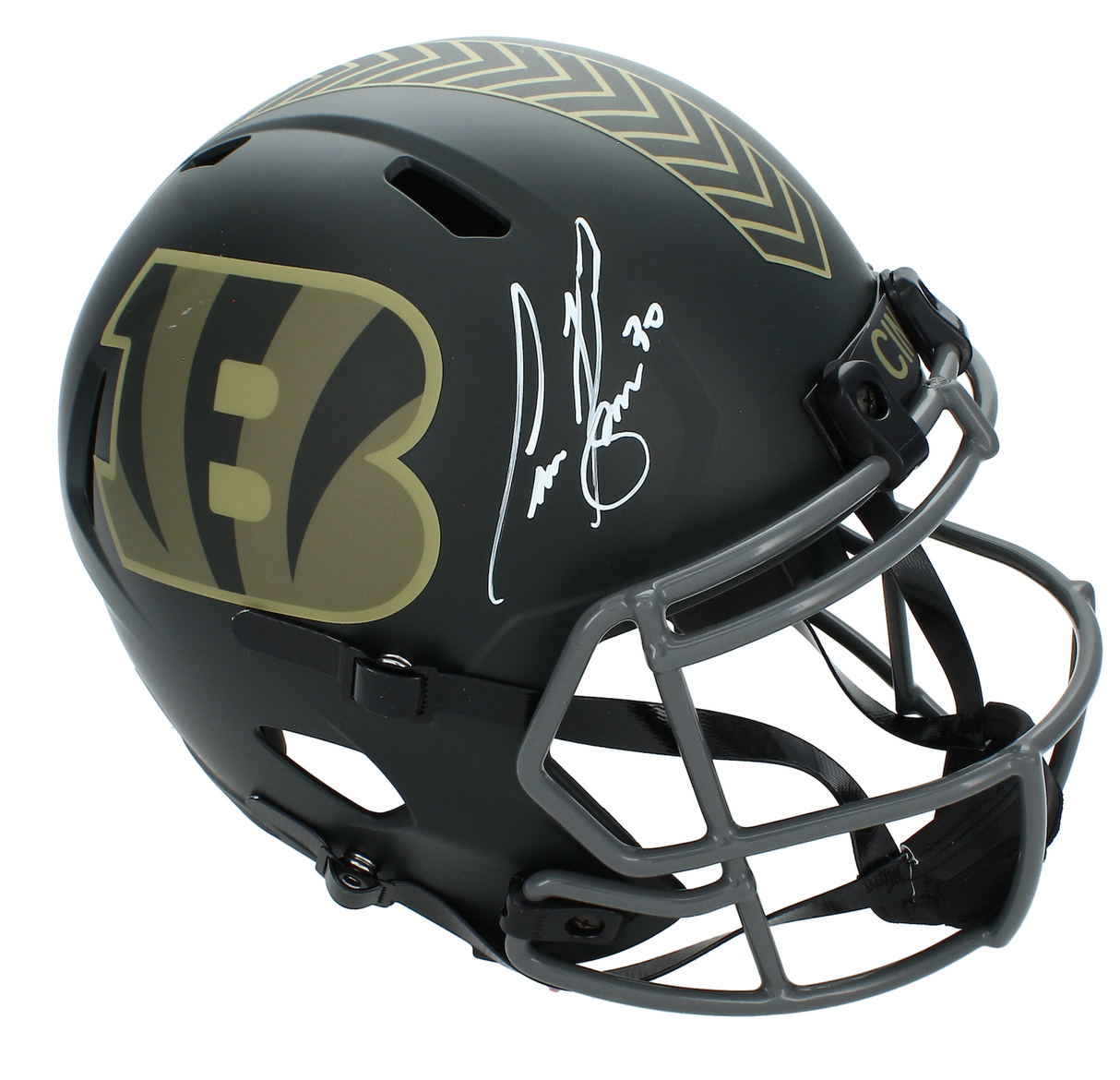 Chase Brown Autographed Cincinnati Bengals 2025 Salute to Service Speed Full Size Helmet Beckett Witnessed