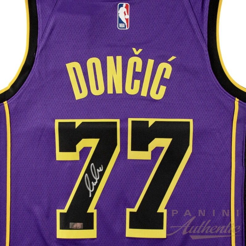 Luka Doncic Autographed Los Angeles Lakers Purple Nike Statement Edition Swingman Jersey Panini