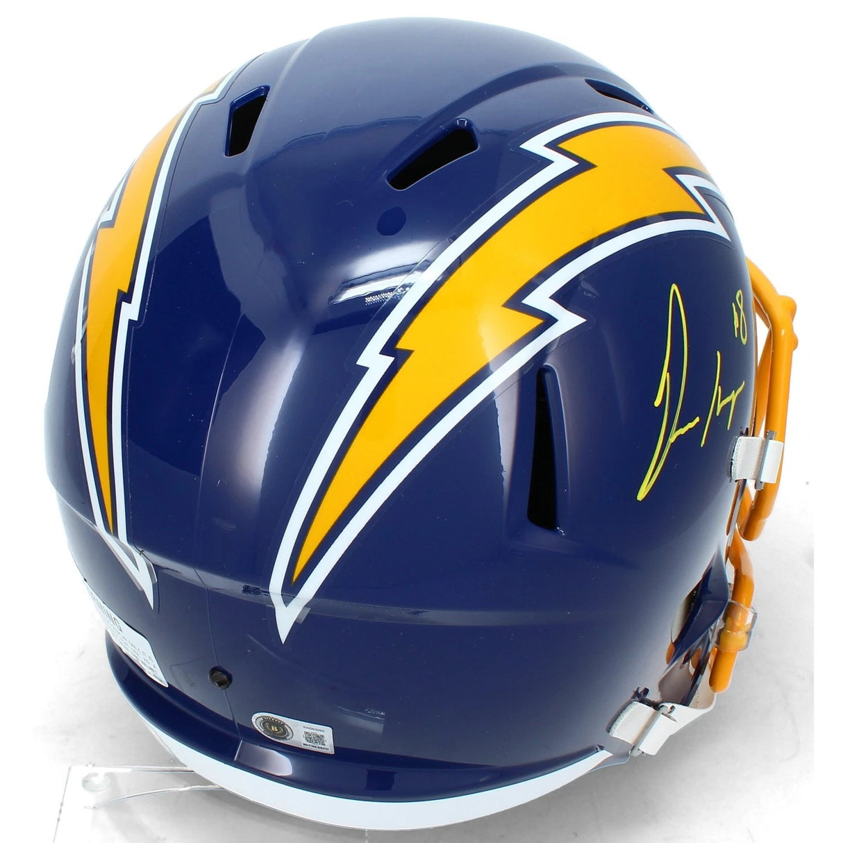Omarion Hampton Autographed Los Angeles Chargers 1974-87 Throwback Speed Full Size Helmet Beckett Witnessed
