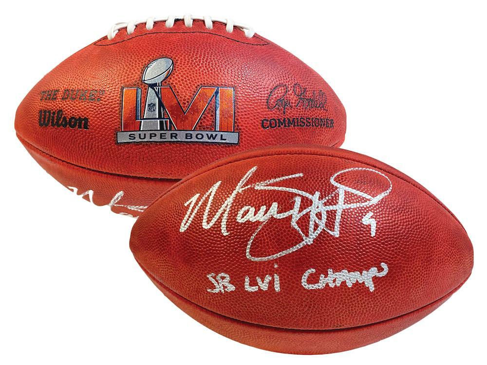 MATTHEW STAFFORD Autographed/Inscribed "SB Lvi Champs" Los Angeles Rams SB LVI Champs Logo Official Wilson Duke Football FANATICS