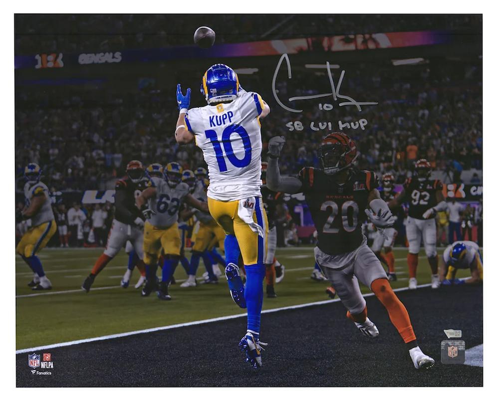 Cooper Kupp Autographed/Inscribed "SB LVI MVP" Los Angeles Rams "SB LVI Game Winning TD Catch" 16" x 20" Photograph Fanatics