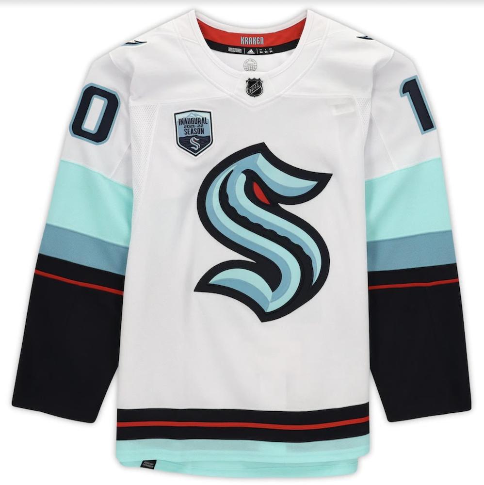 MATT BENIERS Autographed/Inscribed "NHL Debut 4/12/22" Seattle Kraken White Adidas Jersey FANATICS