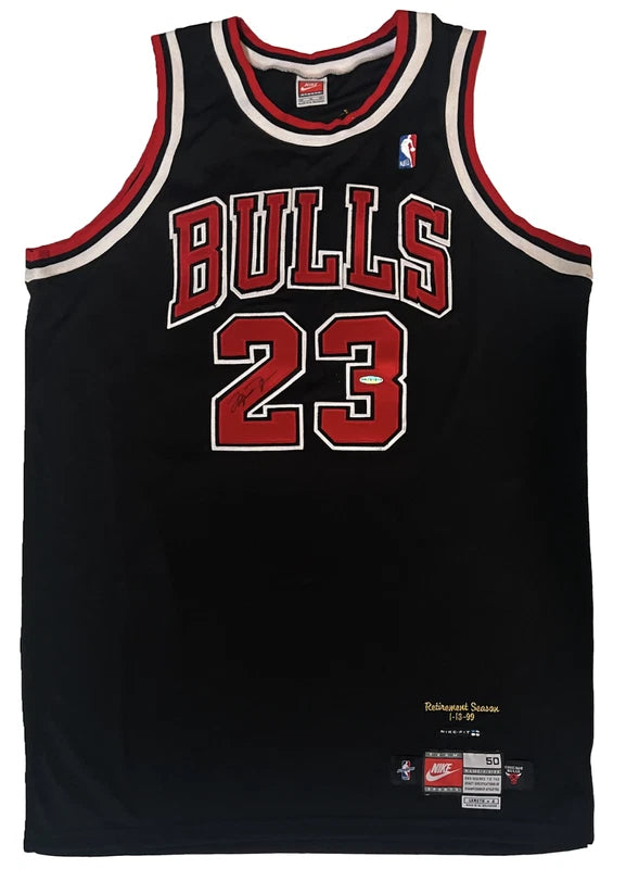 Michael Jordan Autographed Chicago Bulls Black Nike Authentic Jersey with 98/99 Retirement Season Patch UDA