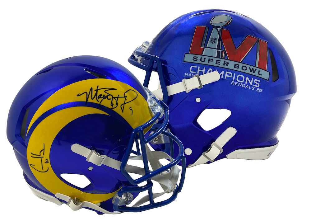 Matthew Stafford/Cooper Kupp Dual Autographed Los Angeles Rams SB LVI Champs Logo Authentic Helmet Fanatics