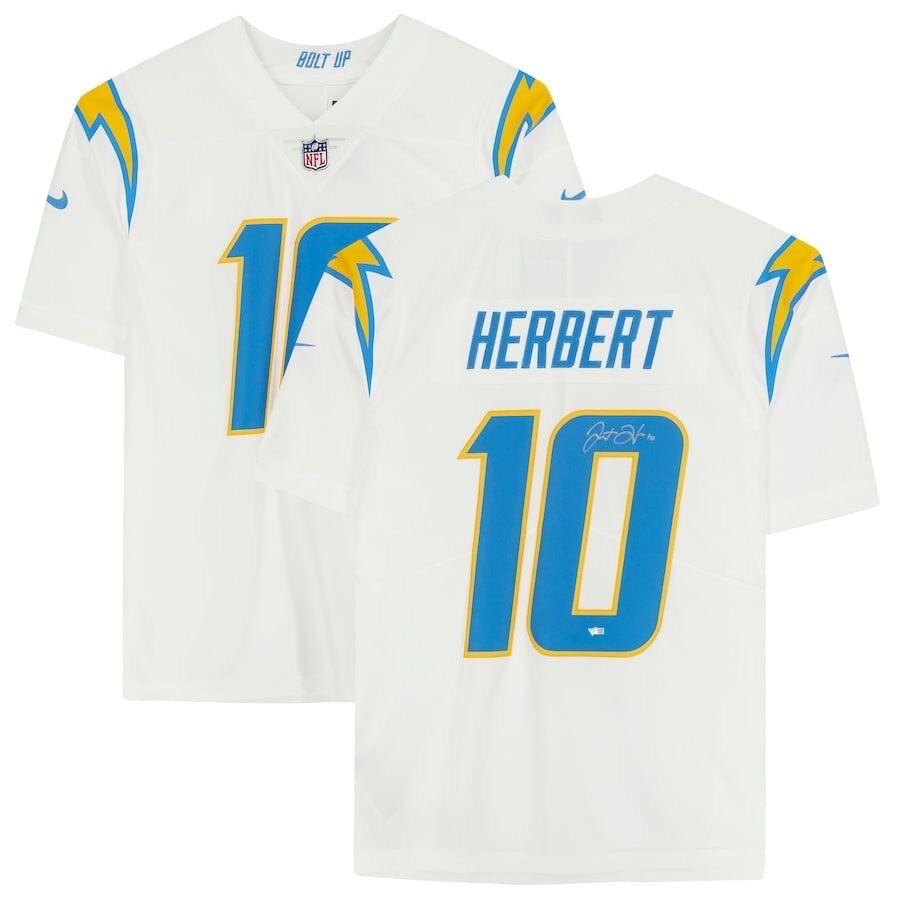 JUSTIN HERBERT Autographed Los Angeles Chargers White Nike Limited Jersey FANATICS