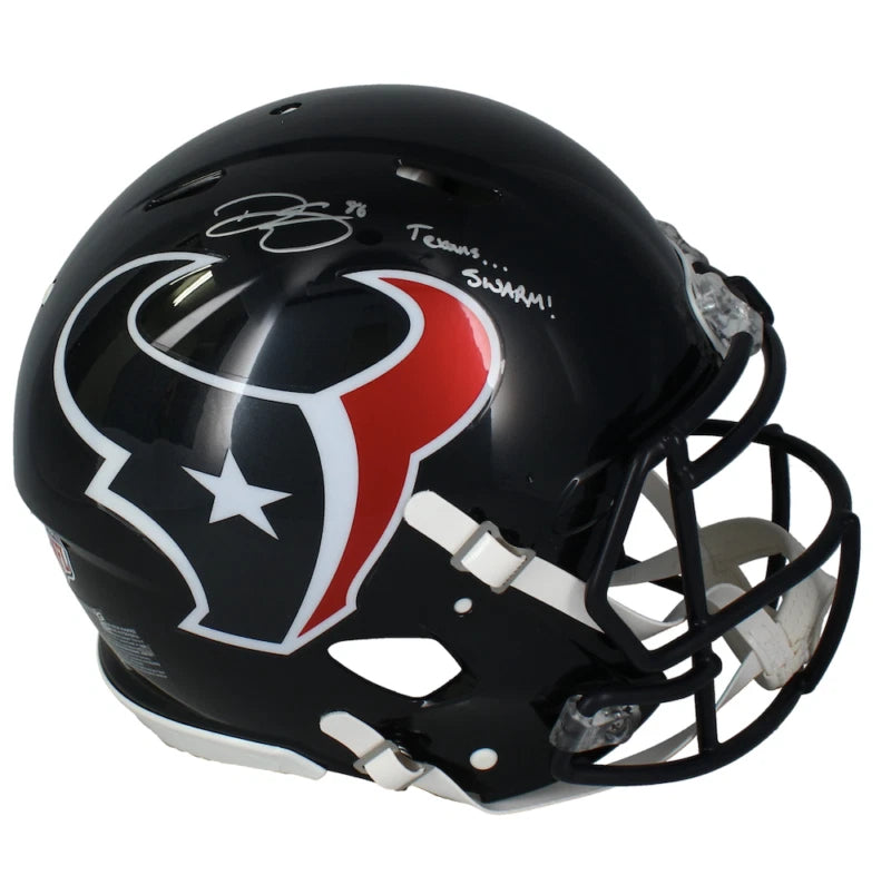 Dalton Schultz Autographed/Inscribed TEXANSSWARM! Houston Texans 2024 Speed Authentic Helmet Beckett Witnessed
