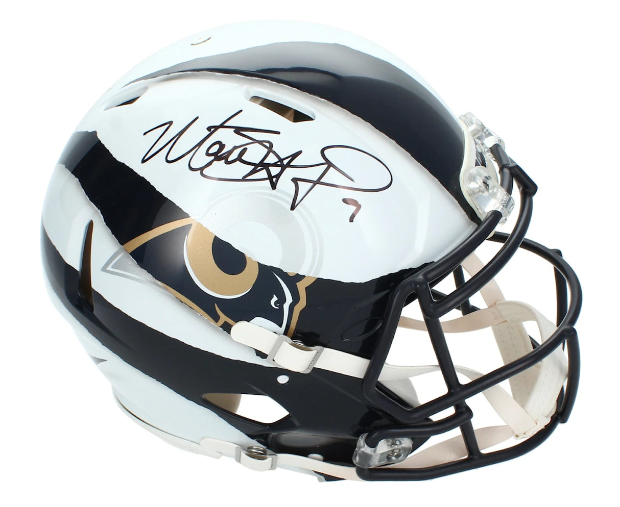Matthew Stafford Autographed Rams Throwback Custom Painted "Ripped" Speed Authentic Helmet Beckett Witnessed
