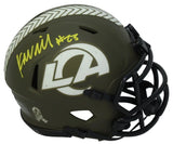 Kyren Williams Autographed (In Yellow) Los Angeles Rams 2022 Salute to Service Speed Mini Helmet Beckett Witnessed