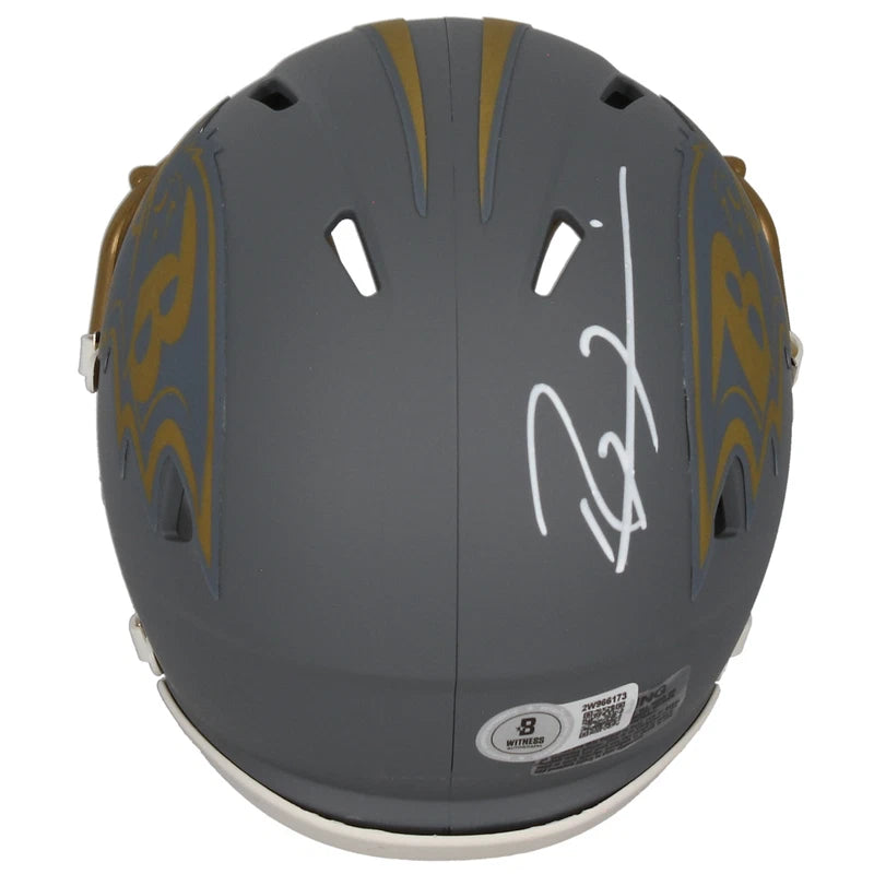 Ray Lewis Autographed Baltimore Ravens Slate Speed Mini Helmet Beckett Witnessed