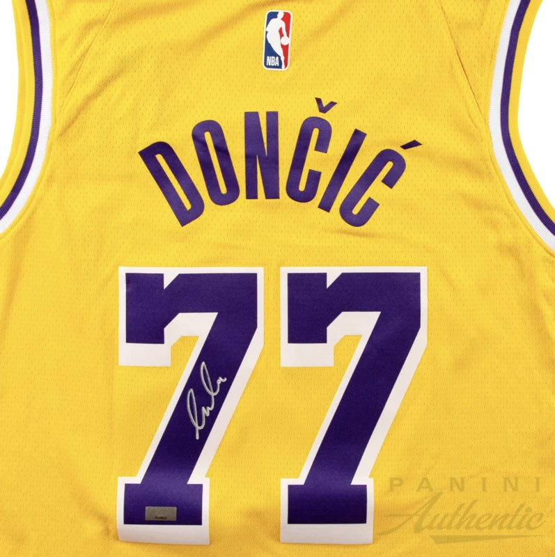 Luka Doncic Autographed Los Angeles Lakers Gold Nike Icon Edition Swingman Jersey Panini