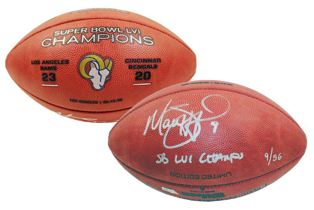 MATTHEW STAFFORD Autographed/Inscribed "SB LVI CHAMPS" Los Angeles Rams SB LVI Champions Logo Wilson Duke Authentic Football FANATICS LE 9/56