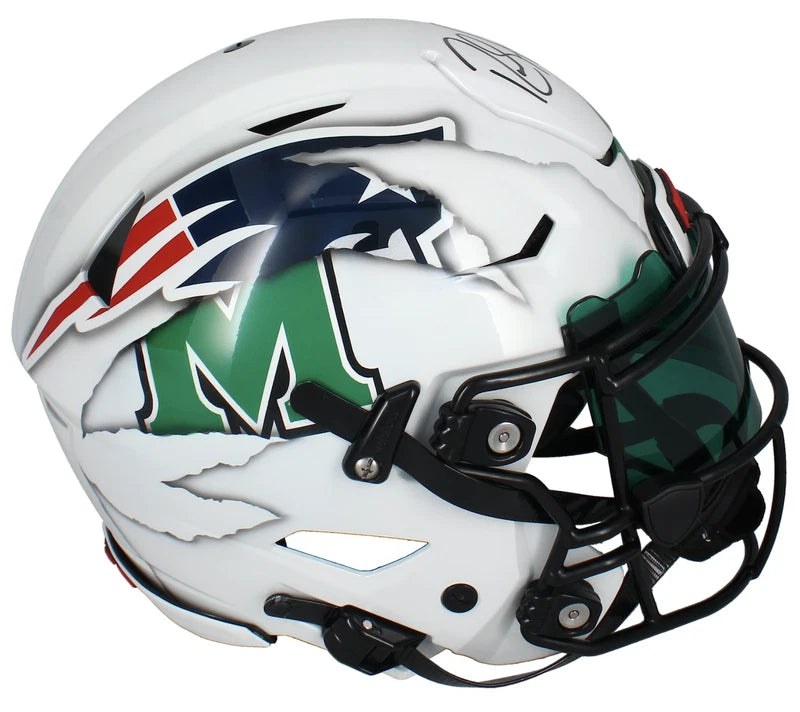Randy Moss Autographed New Patriots/Marshall Thundering Herd Custom Ripped Speedflex Authentic Helmet Beckett Witnessed