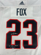 ADAM FOX Autographed/Inscribed "1st ASG 2/5/22" 2022 NHL All-Star Game White Jersey FANATICS