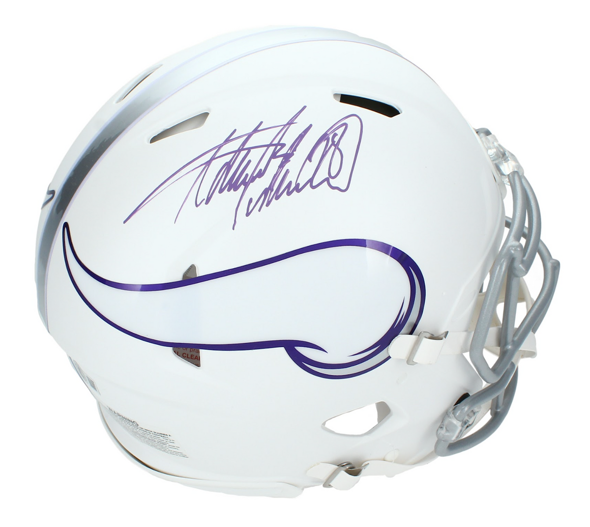 Adrian Peterson Autographed Minnesota Vikings White 2024 Alternate Speed Authentic Helmet Beckett Witnessed