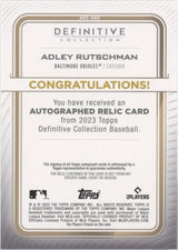 Adley Rutschman Autographed Baltimore Orioles 2023 Topps Definitive Collection Relic Card 46/50