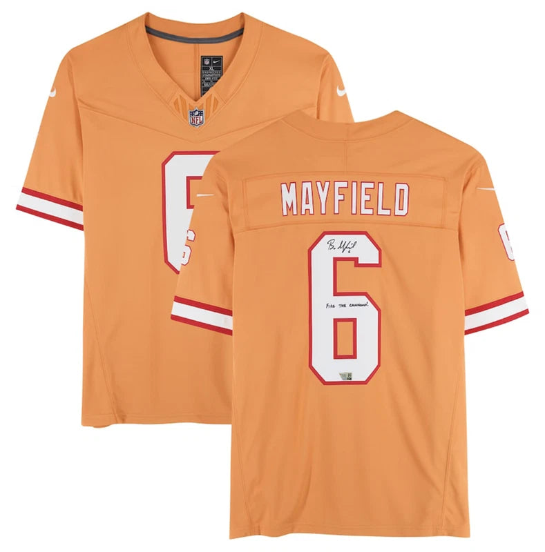 Baker Mayfield Tampa Bay Buccaneers Autographed/Inscribe "Fire The Cannons!" Nike Creamsicle Vapor Fuse Limited Jersey Fanatics
