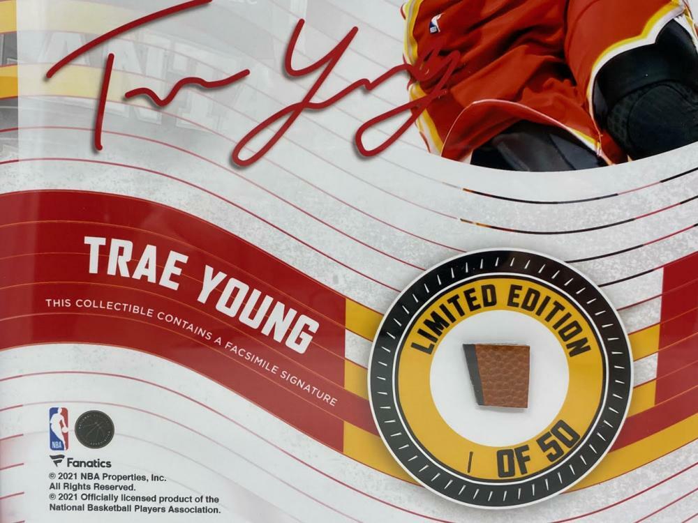 TRAE YOUNG Hawks Framed 15" x 17" Game Used Basketball Collage LE 1/50