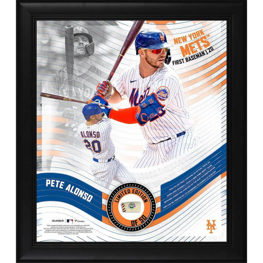 PETE ALONSO New York Mets Framed 15" x 17" Game Used Baseball Collage LE 50