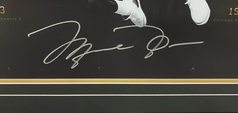 Michael Jordan Autographed Bulls "City of Rings Silver" Framed Photograph UDA LE 23/123