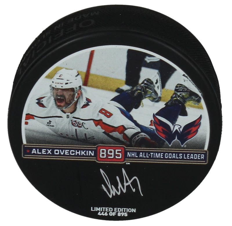 Alexander Ovechkin Autographed Washington Capitals 895th Goal Hockey Puck LE 895 Fanatics