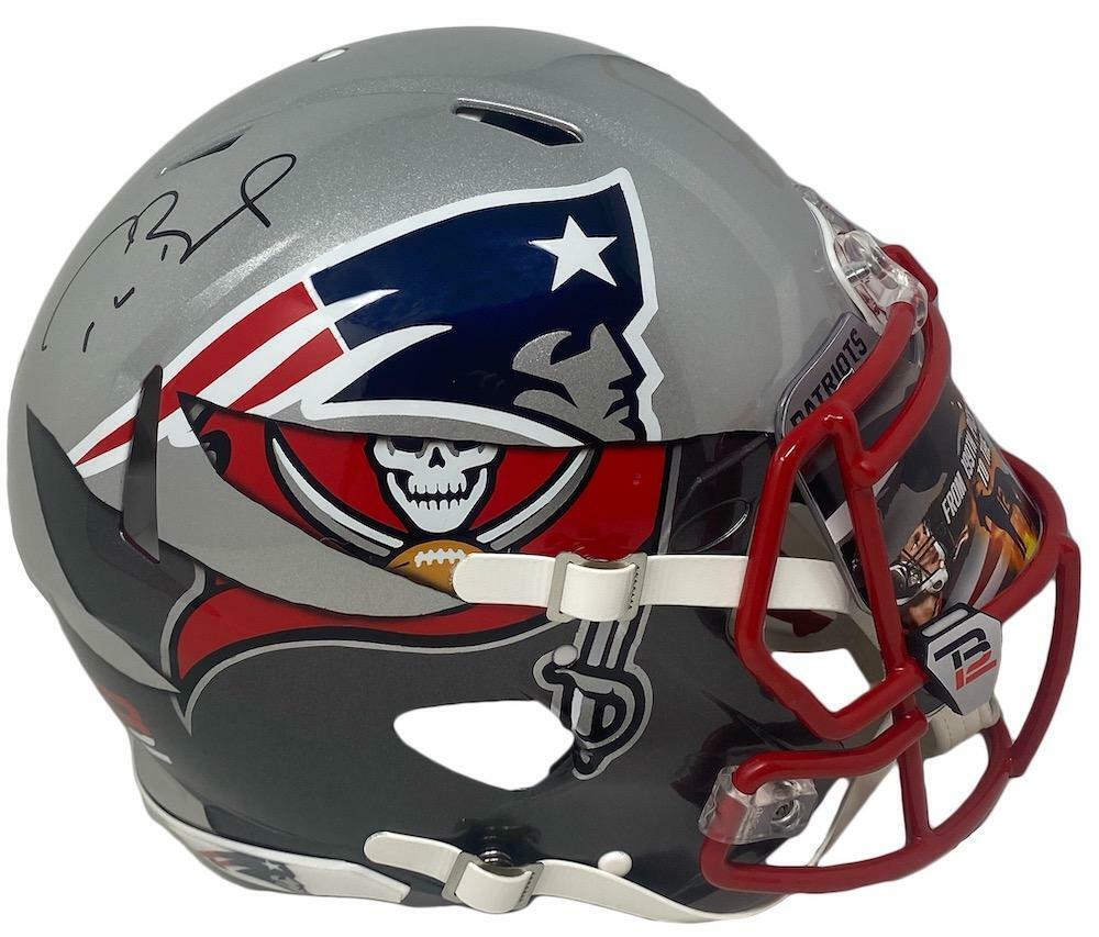 TOM BRADY Autographed New England Patriots/Tampa Bay Buccaneers "Mash Up" Custom Authentic Speed Helmet FANATICS LE 12