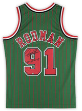 Dennis Rodman Autographed/Inscribed "5x Champ" Chicago Bulls Green Mitchell & Ness 1995-96 Authentic Jersey Fanatics