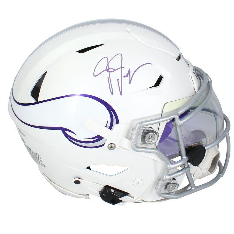 Justin Jefferson Autographed Minnesota Vikings White 2024 Alternate Speedflex Authentic Helmet with Visor Beckett Witnessed