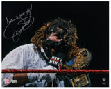 Mankind (Mick Foley) Autographed/Inscribed "Have A Nice Day" Holding WWE Title 16" x 20" Photograph Fanatics