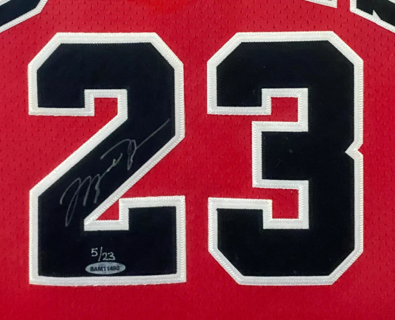 Michael Jordan Autographed Chicago Bulls Framed Red Mitchell & Ness Authentic Jersey with 1991 NBA Finals Patch LE 5/23 UDA