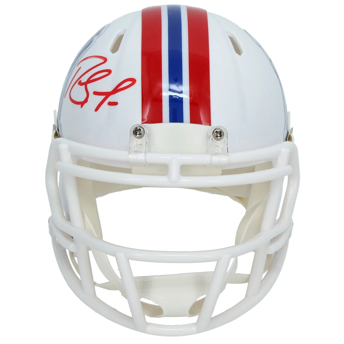Randy Moss Autographed New England Patriots 1982-89 Throwback Speed Mini Helmet Beckett Witnessed