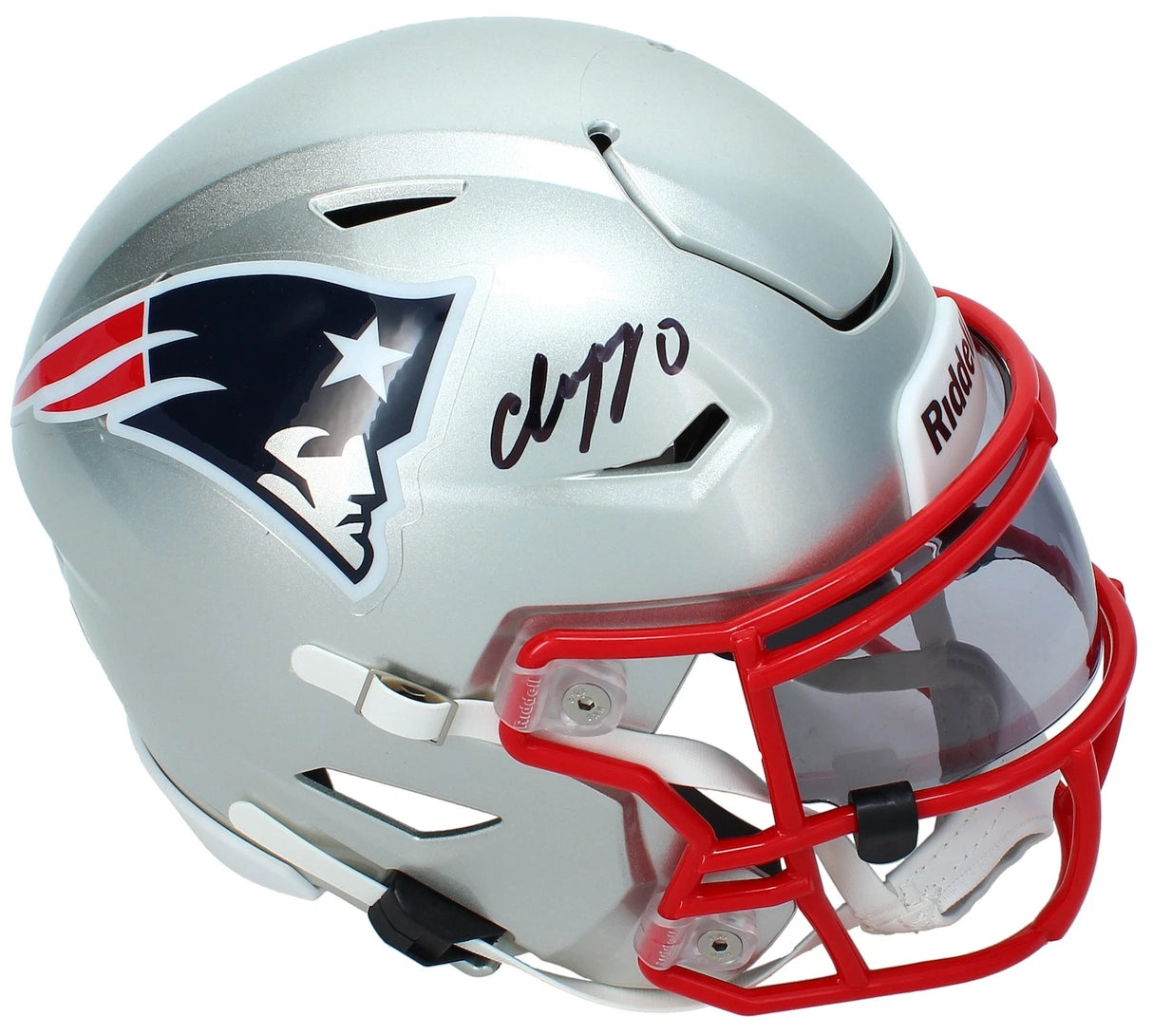 Christian Gonzalez Autographed New England Patriots Speedflex Midi Helmet Beckett Witnessed