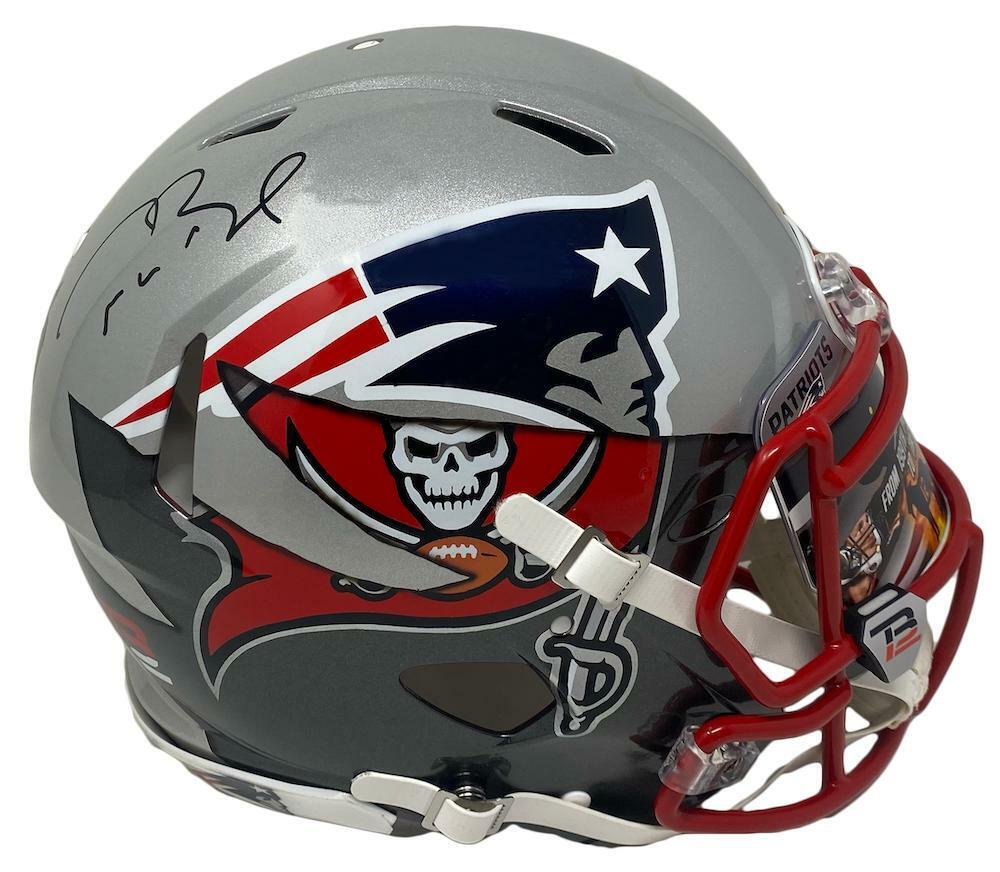 TOM BRADY Autographed New England Patriots/Tampa Bay Buccaneers "Mash Up" Custom Authentic Speed Helmet FANATICS LE 12/12